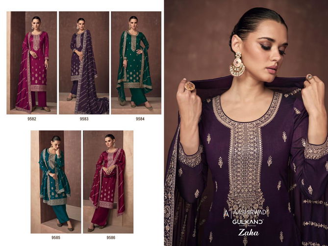 Gulkand Zaha By Aashirwad 9582-9586 Wedding Salwar Suit Catalog